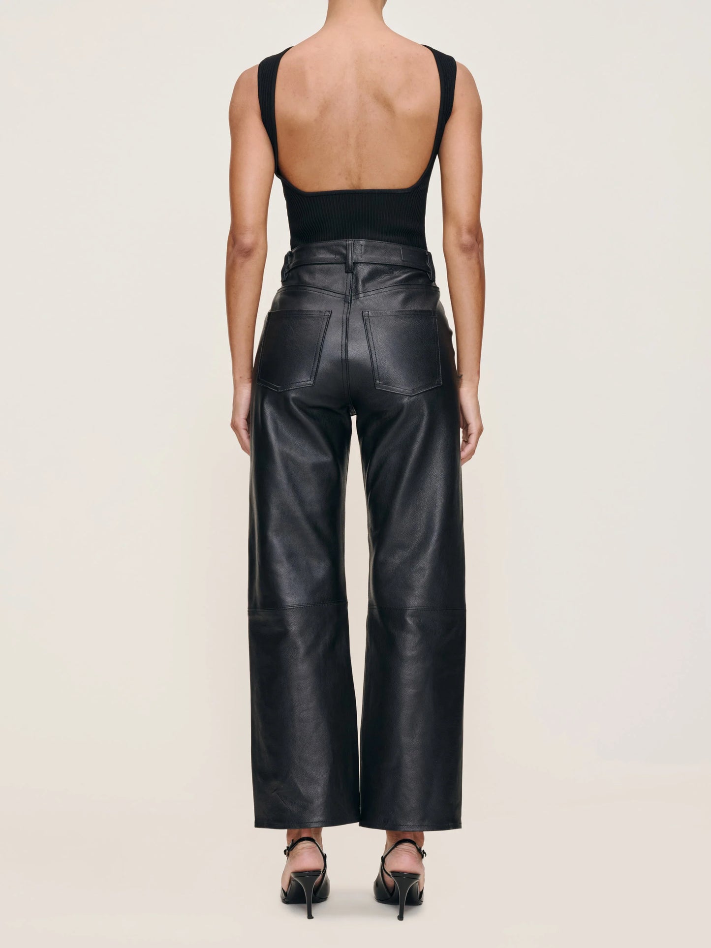 Karmine Refined Wide Leg High Rise Leather Pants Obsidian - DL1961