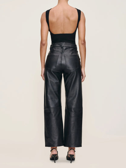 Karmine Refined Wide Leg High Rise Leather Pants Obsidian - DL1961