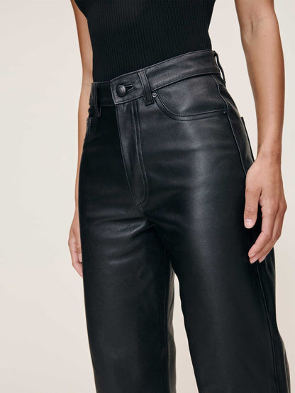 Karmine Refined Wide Leg High Rise Leather Pants Obsidian - DL1961