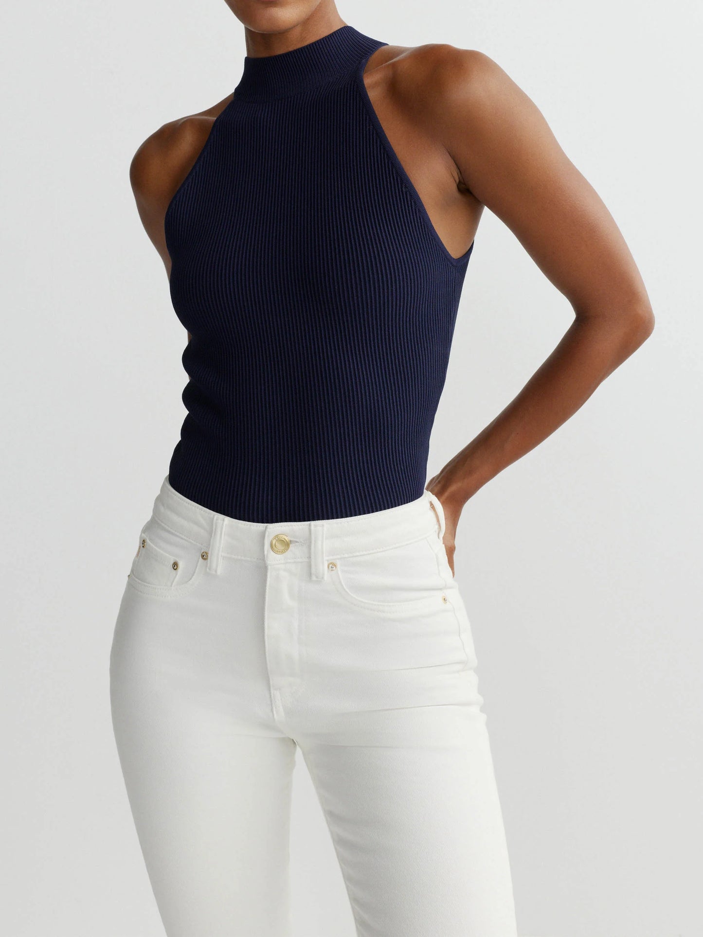 Mock Neck Top Instasculpt Rib Bright Navy - DL1961