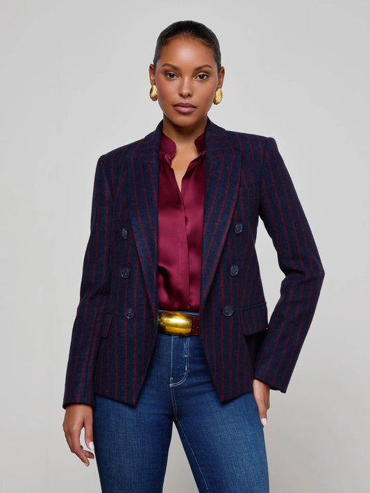Kenzie Pinstriped Blazer Midnight/Red Pinstripe - L'AGENCE
