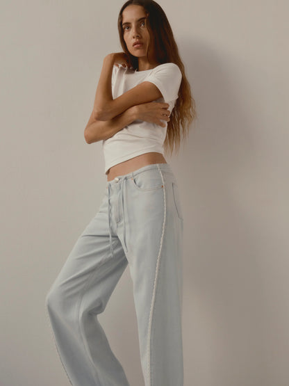 Sienna Low-Slung Wide Leg Relaxed 31 Jeans Saltstone Lace - DL1961