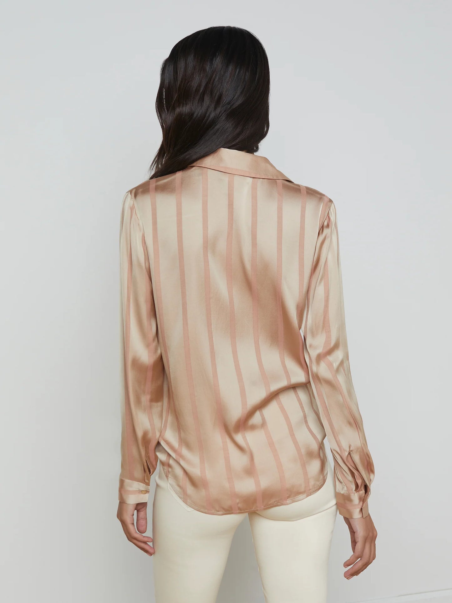 Laurent Satin Blouse Champagne Multi Stripe - L'AGENCE