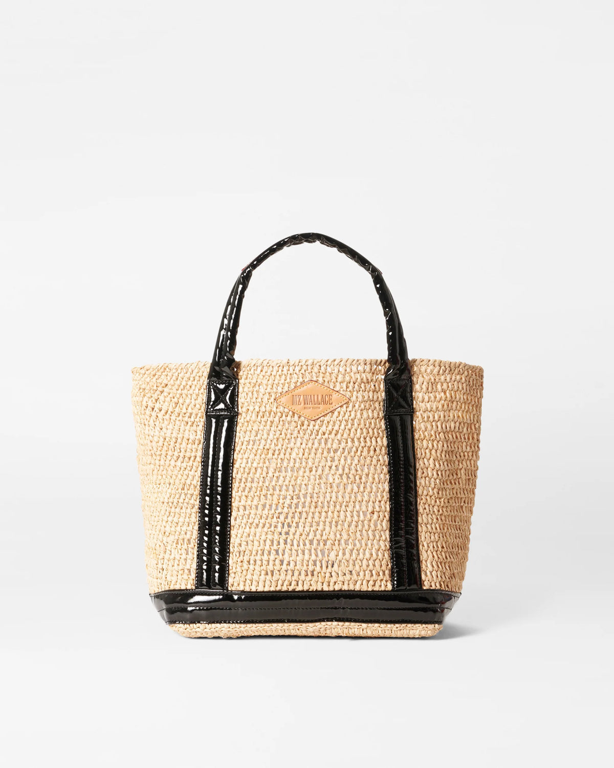 マリア*:.。.・✽:.・ Small Raffia Tote Black Lacquer - MZ Wallace