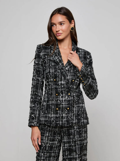 Colin Blazer Black/Ivory Tweed Black Sequin - L'AGENCE