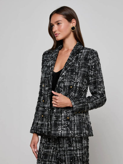 Colin Blazer Black/Ivory Tweed Black Sequin - L'AGENCE