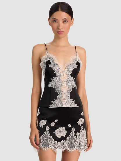 Julietta Lace Slip Top Black/Chino - Alice + Olivia