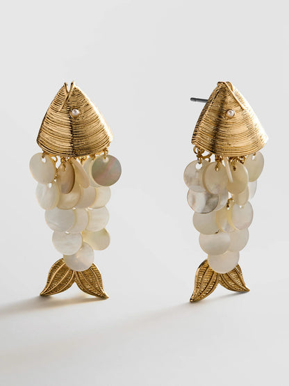 Ripple Effect Fish Earrings Gold/Pearl - BaubleBar