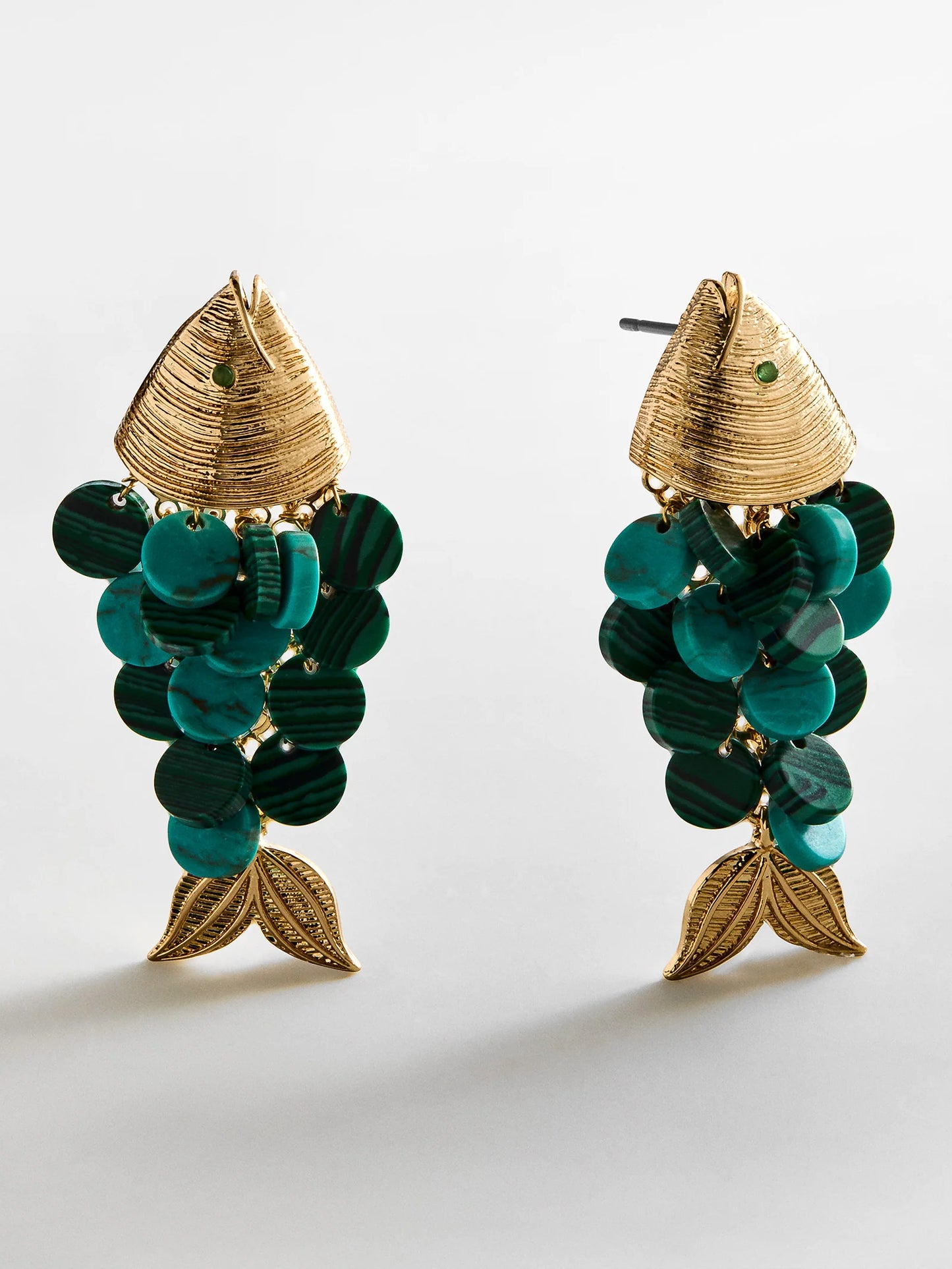 Ripple Effect Fish Earrings Gold/Malachite - BaubleBar
