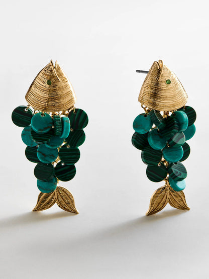 Ripple Effect Fish Earrings Gold/Malachite - BaubleBar