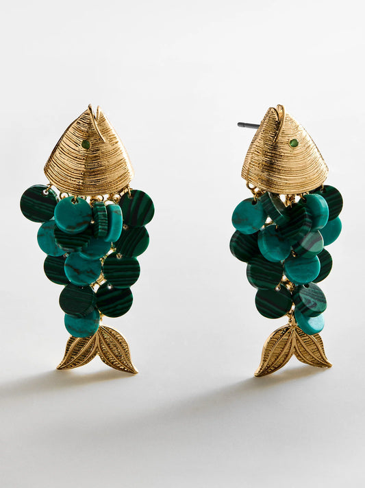 Ripple Effect Fish Earrings Gold/Malachite - BaubleBar