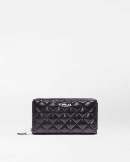 Long Zip Round Wallet Black Leather - MZ Wallace