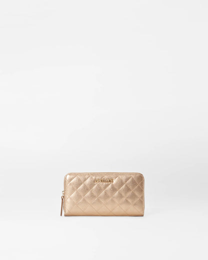 Leather Long Zip Round Wallet Honey Metallic - MZ Wallace