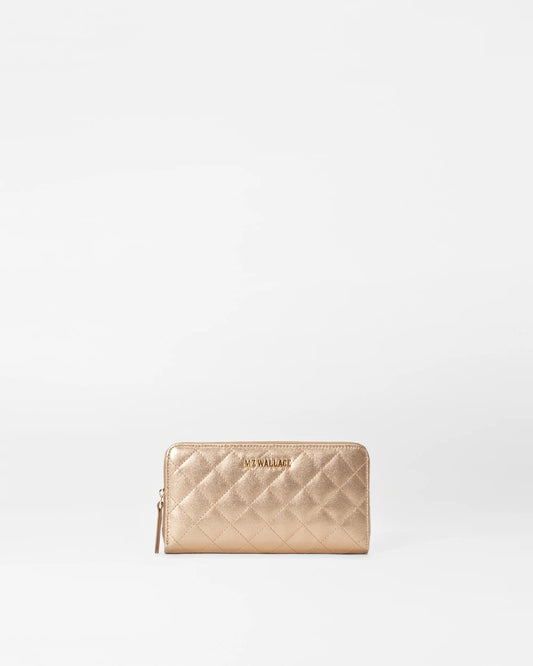 Leather Long Zip Round Wallet Honey Metallic - MZ Wallace