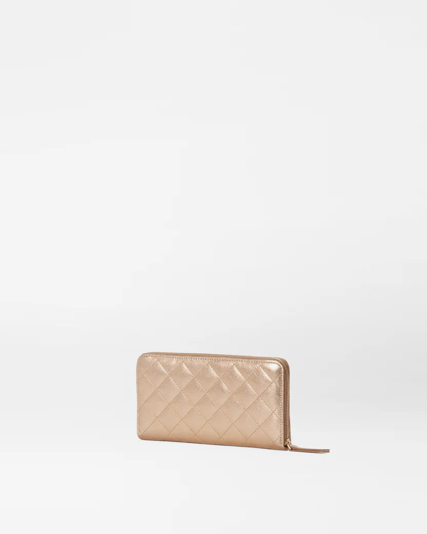 Leather Long Zip Round Wallet Honey Metallic - MZ Wallace