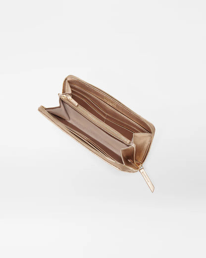 Leather Long Zip Round Wallet Honey Metallic - MZ Wallace