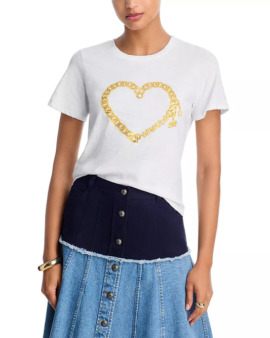 Amour Heart Chain Shrunken Tee White/Gold - Cinq à Sept