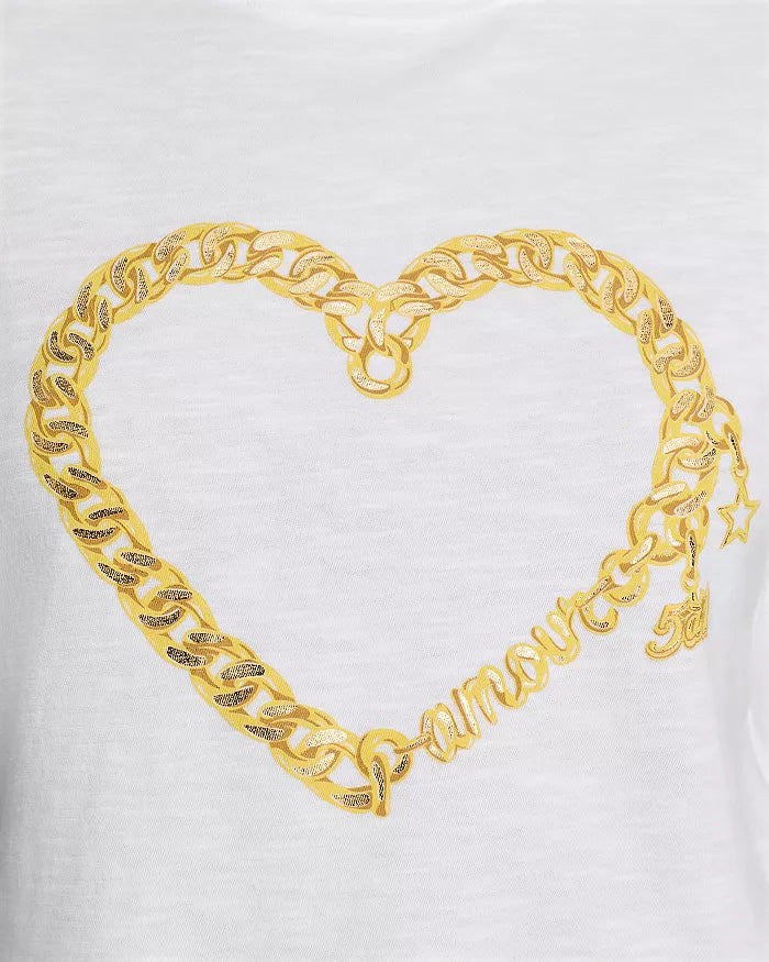 Amour Heart Chain Shrunken Tee White/Gold - Cinq à Sept
