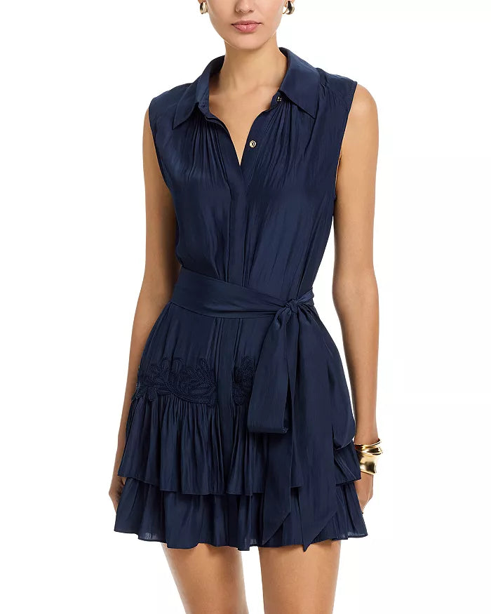 Edelina Button Down Embellished Mini Dress Navy - Ramy Brook