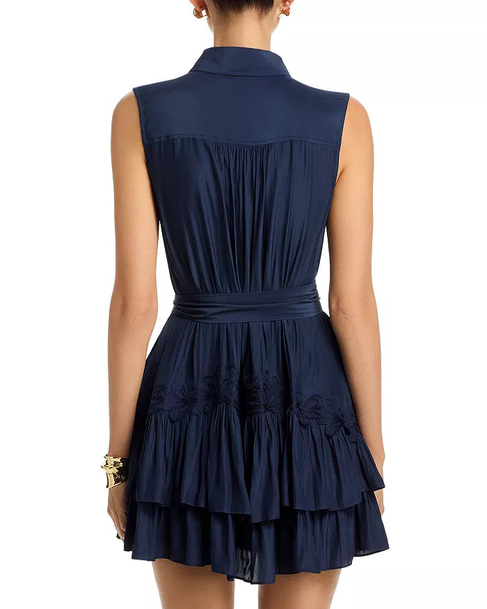 Edelina Button Down Embellished Mini Dress Navy - Ramy Brook
