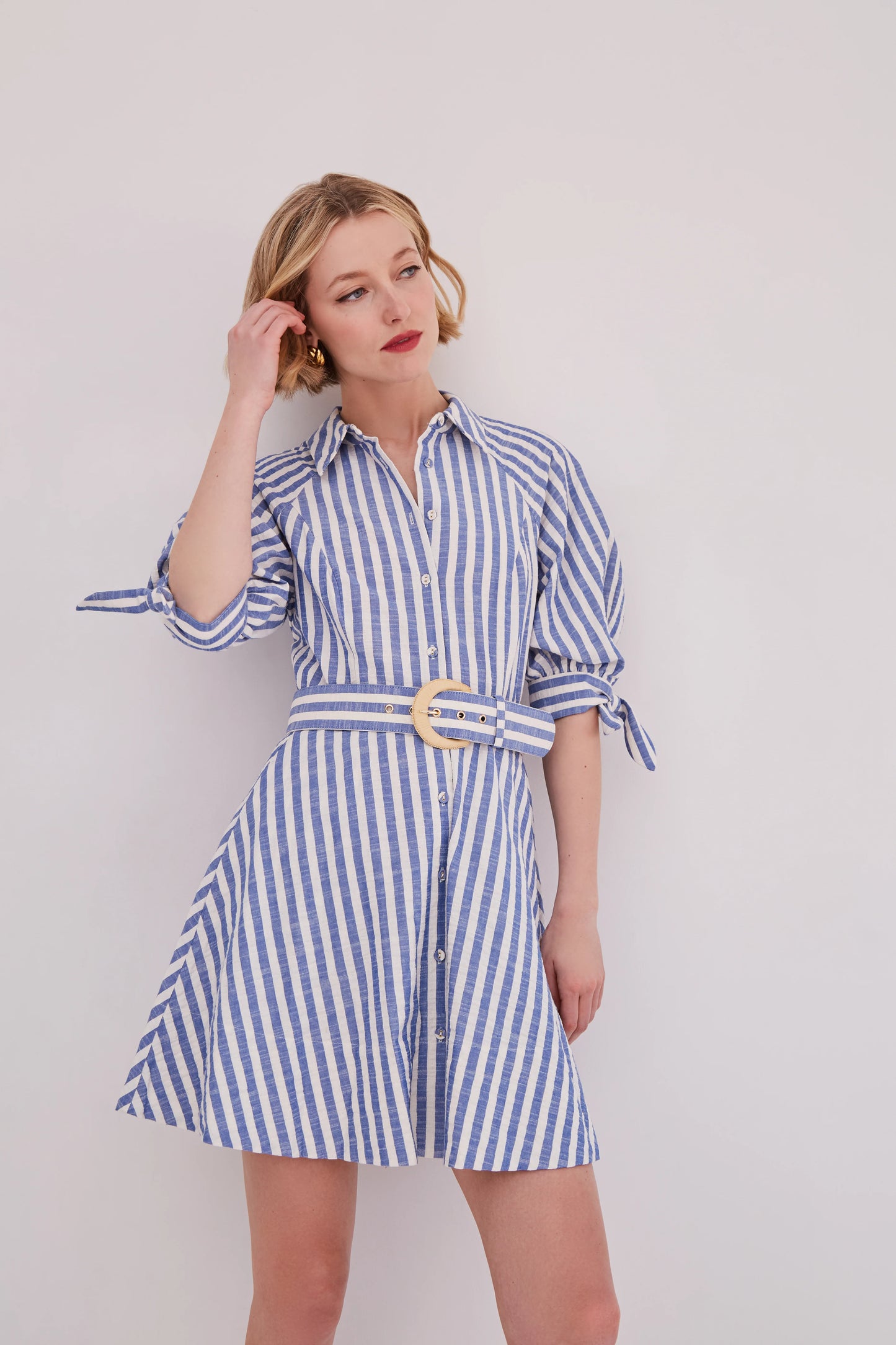 Caro Mini Dress Seersucker Blue - Cara Cara