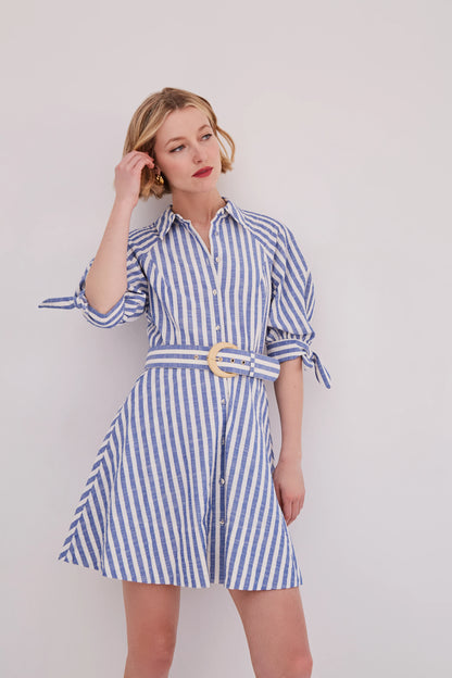 Caro Mini Dress Seersucker Blue - Cara Cara