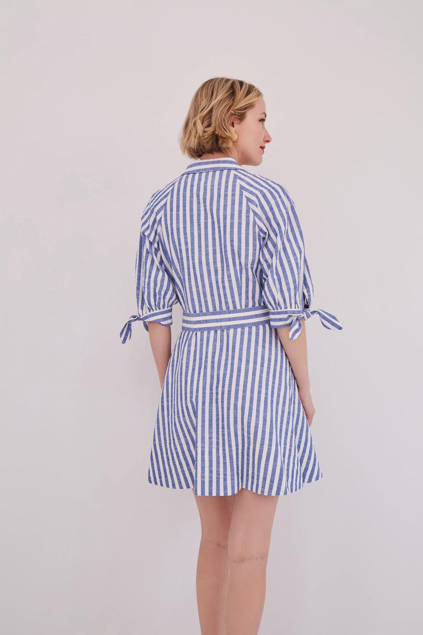 Caro Mini Dress Seersucker Blue - Cara Cara