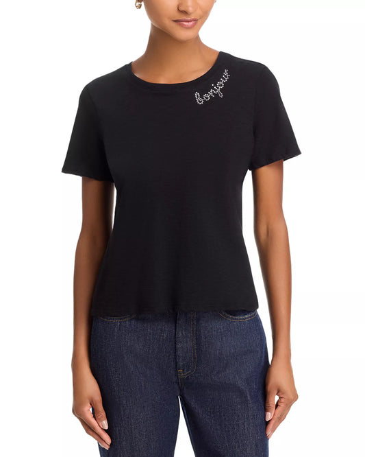 Rhinestone Bonjour Shrunken Tee Black/Clear - Cinq à Sept