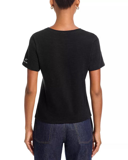 Rhinestone Bonjour Shrunken Tee Black/Clear - Cinq à Sept