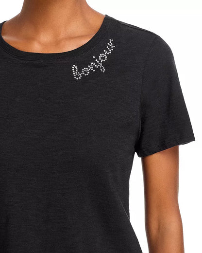 Rhinestone Bonjour Shrunken Tee Black/Clear - Cinq à Sept
