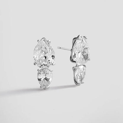 Alessia Two-Stone Crystal Earrings Silver - BaubleBar