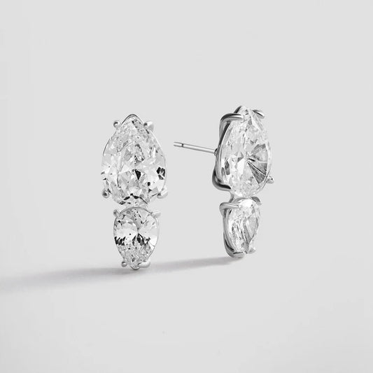 Alessia Two-Stone Crystal Earrings Silver - BaubleBar