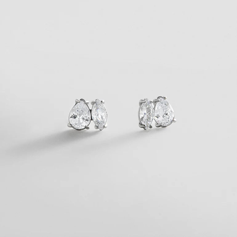 Antonella Two-Stone Crystal Earrings Silver - BaubleBar