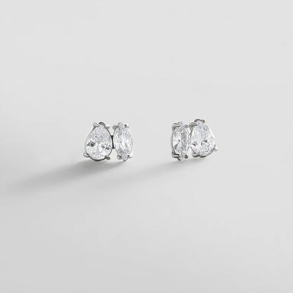 Antonella Two-Stone Crystal Earrings Silver - BaubleBar
