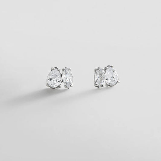 Antonella Two-Stone Crystal Earrings Silver - BaubleBar