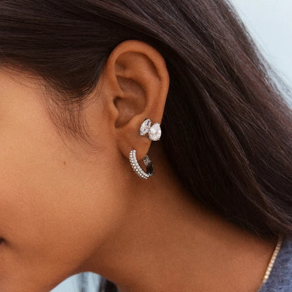 Antonella Two-Stone Crystal Earrings Silver - BaubleBar