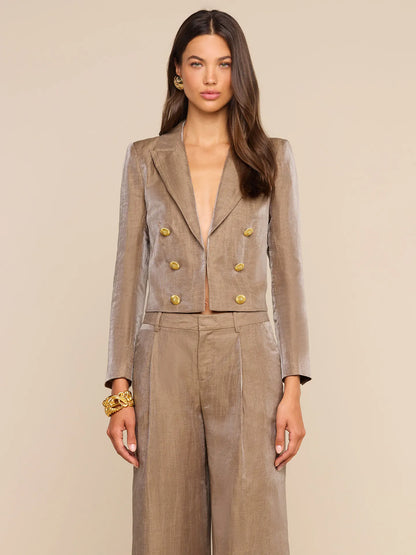 Inez Cropped Blazer Latte/Gold - L'AGENCE