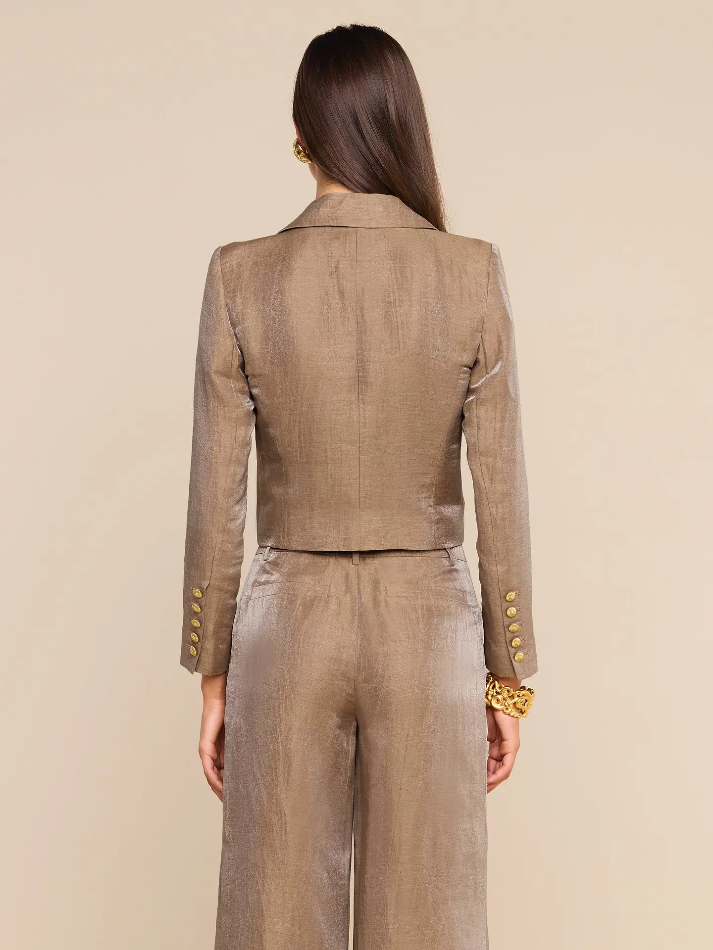 Inez Cropped Blazer Latte/Gold - L'AGENCE
