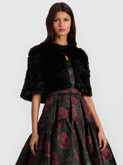 Deirdre Faux Fur Capelet Black - Alice + Olivia