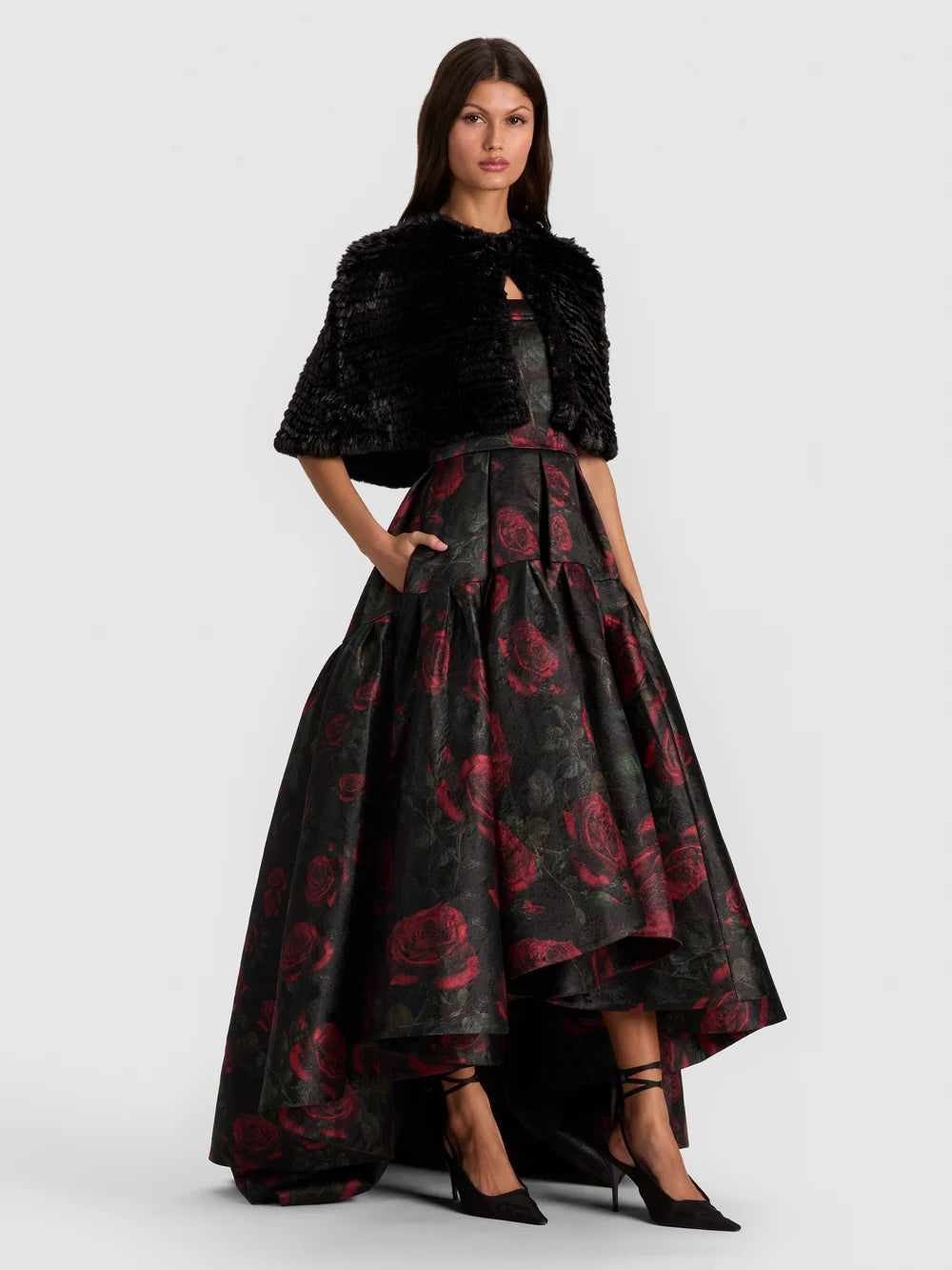 Deirdre Faux Fur Capelet Black - Alice + Olivia