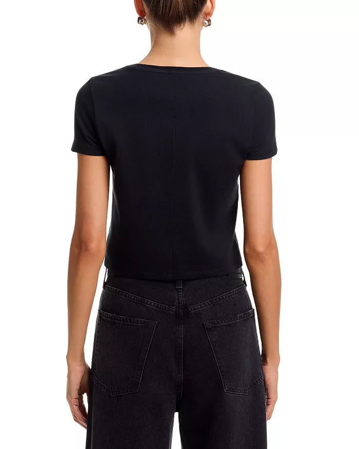 Cindy Embellished Cutout Tee Black/Silver Crystal - Alice + Olivia
