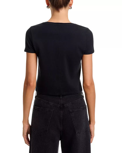 Cindy Embellished Cutout Tee Black/Silver Crystal - Alice + Olivia