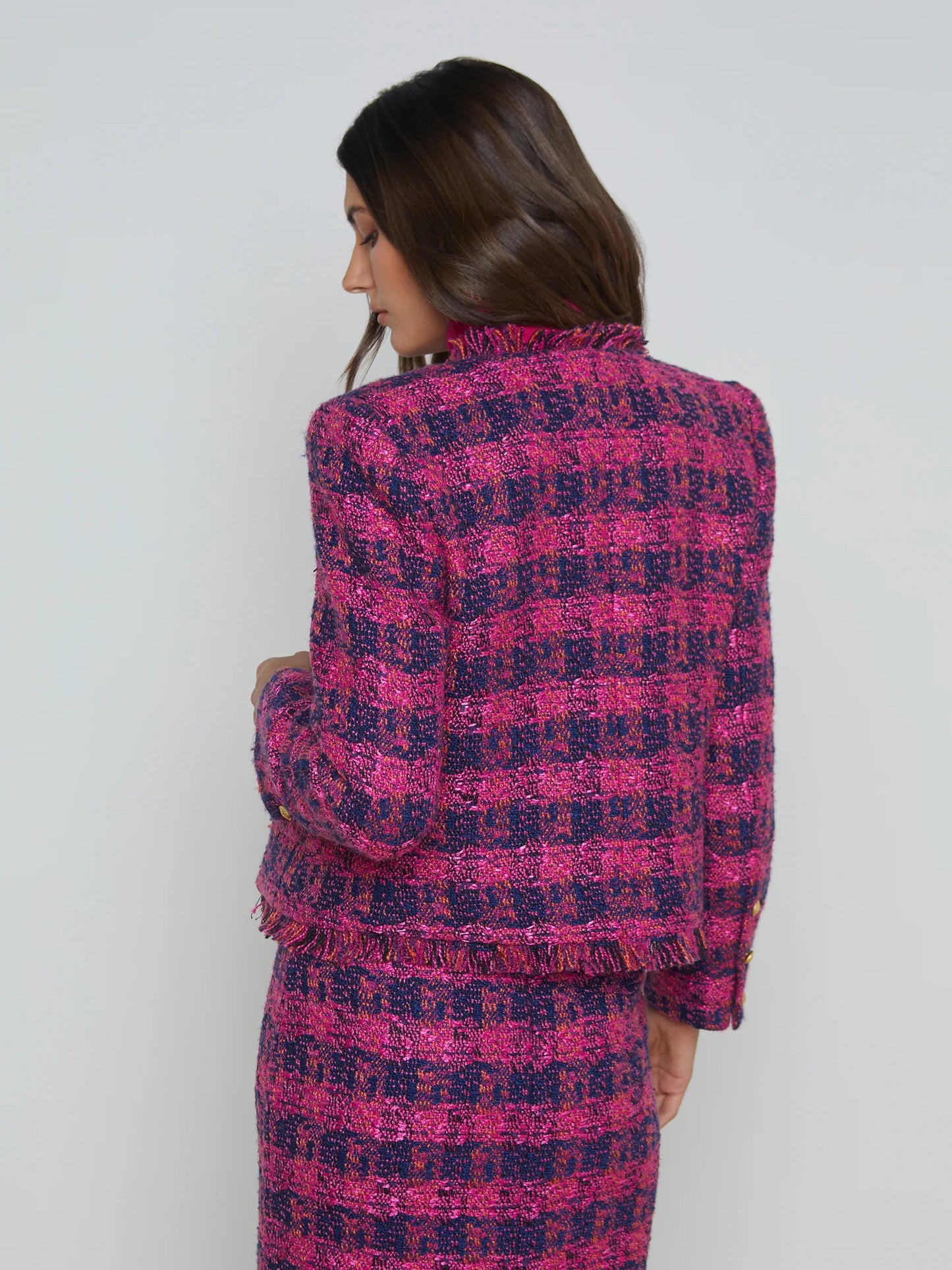 Angelina Tweed Jacket Midnight/Acai/Ruby - L'AGENCE