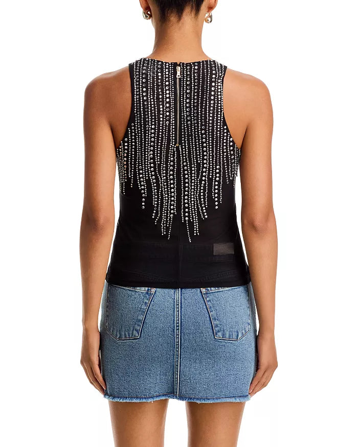 Pania Embellished Tank Off Black/Clear Crystal - Alice + Olivia