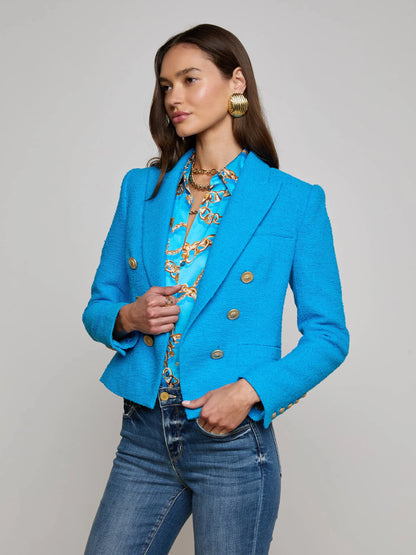 Brooke Tweed Blazer Dresden Blue/Gold Chain - L'AGENCE