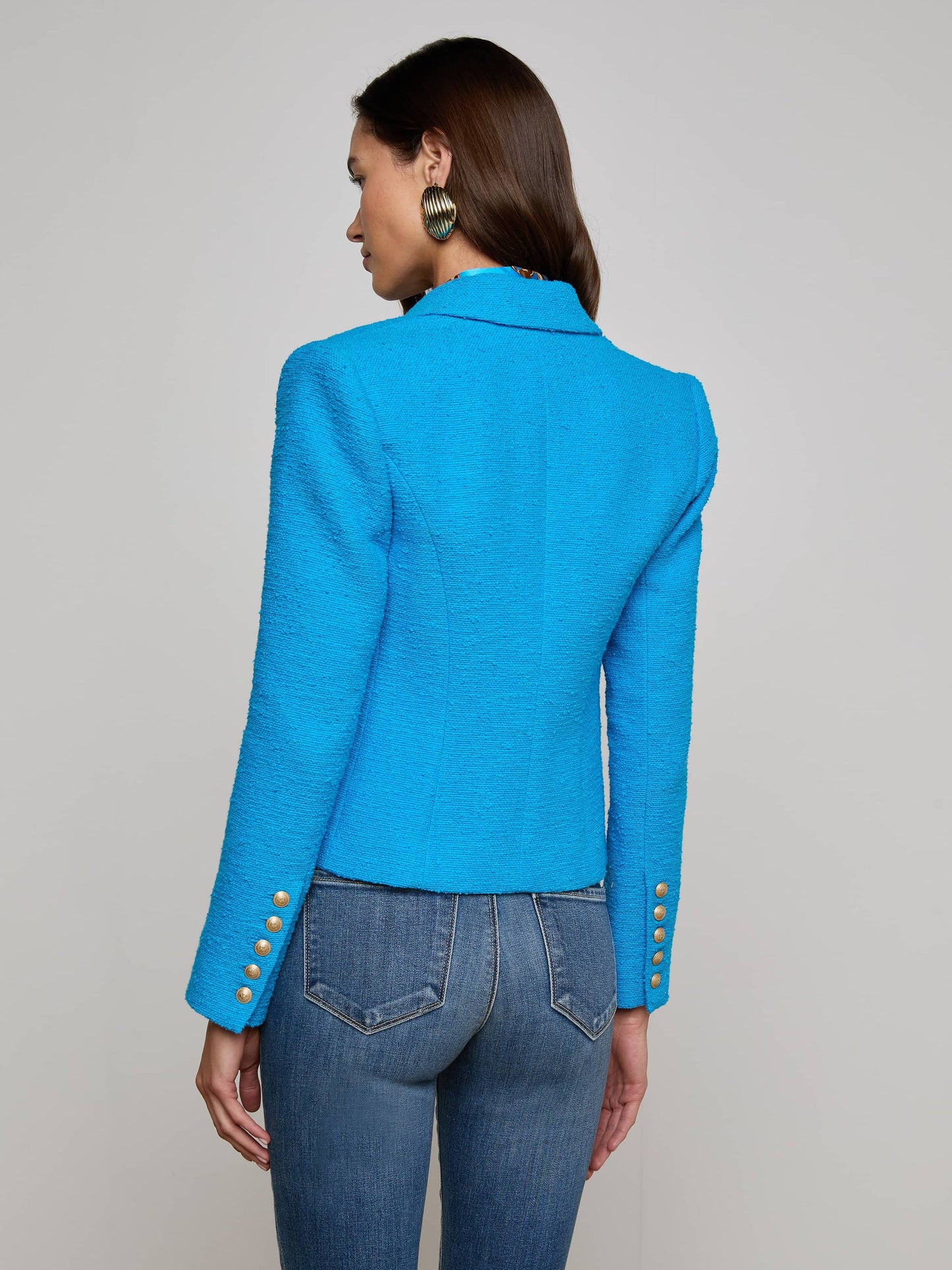 Brooke Tweed Blazer Dresden Blue/Gold Chain - L'AGENCE