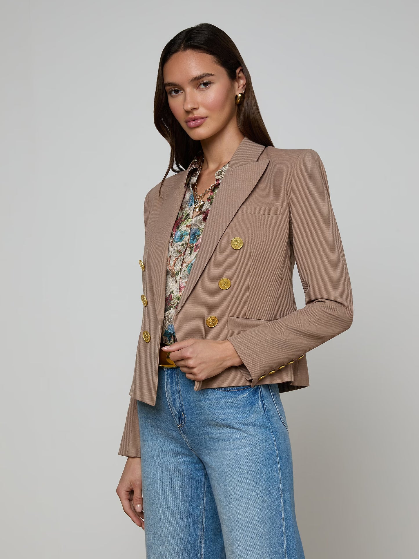 Brooke Blazer Portabella/Multi Floral Tapestry - L'AGENCE