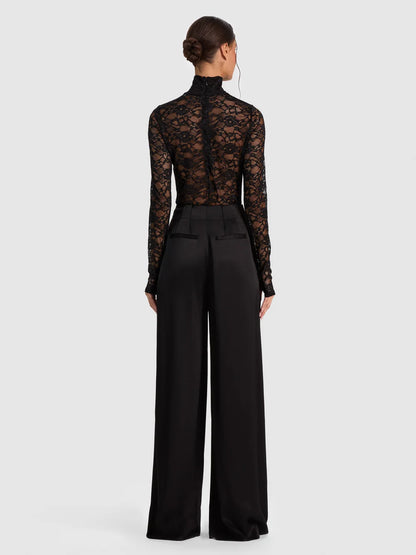 Delaina Lace Turtleneck Top Black - Alice + Olivia