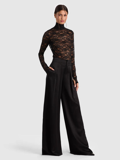 Delaina Lace Turtleneck Top Black - Alice + Olivia