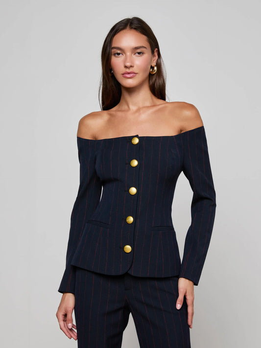 Alice Blazer Top Midnight/Burgundy Pinstripe - L'AGENCE